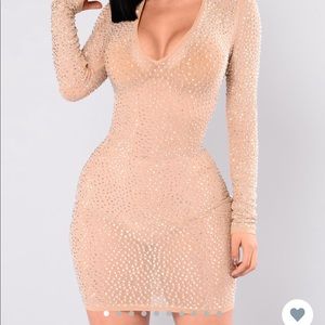 Fashion nova long sleeve nude rhinestone dress